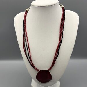 Chico’s Red and Black Seed Bead and Enamel Pendant Necklace JP391 2/$20